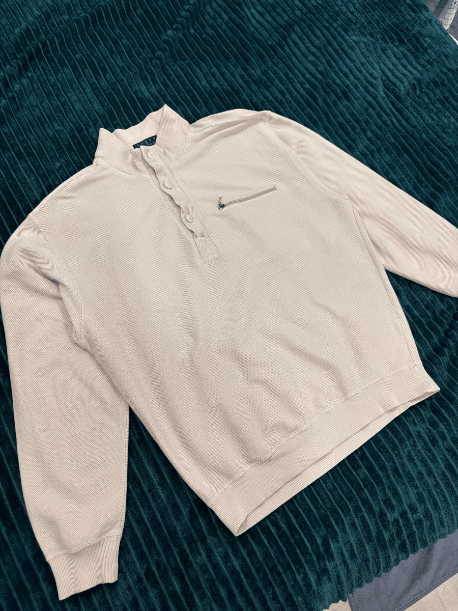 Beige Mock Neck Buttoned Knit Pullover