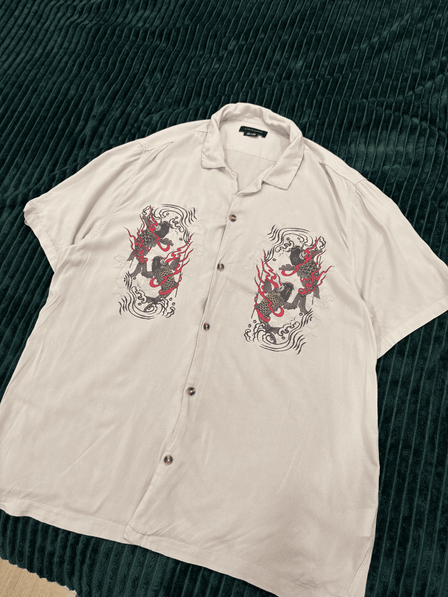 Koi Fish Graphic Camp Collar Short Sleeve Shirt